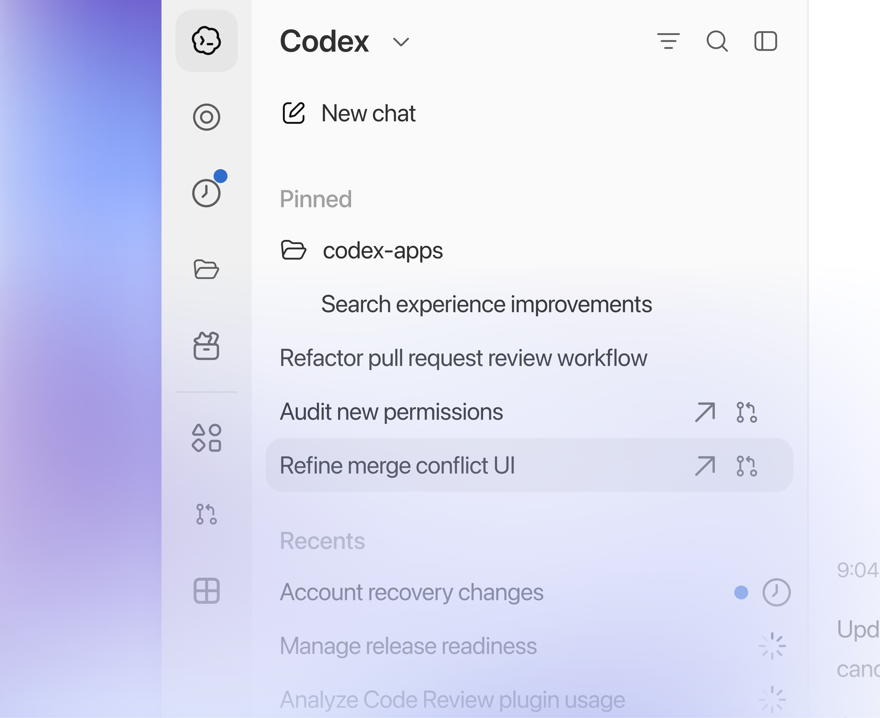 Codex 官方界面展示（局部）；用于辨认软件。连接配置请看上方 CC Switch 编号图，桌面端是否读取该配置以安装版本为准。